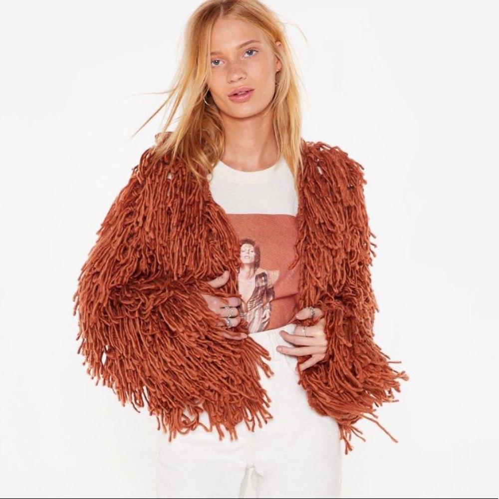 Nasty Gal Orange Shaggy Jacket